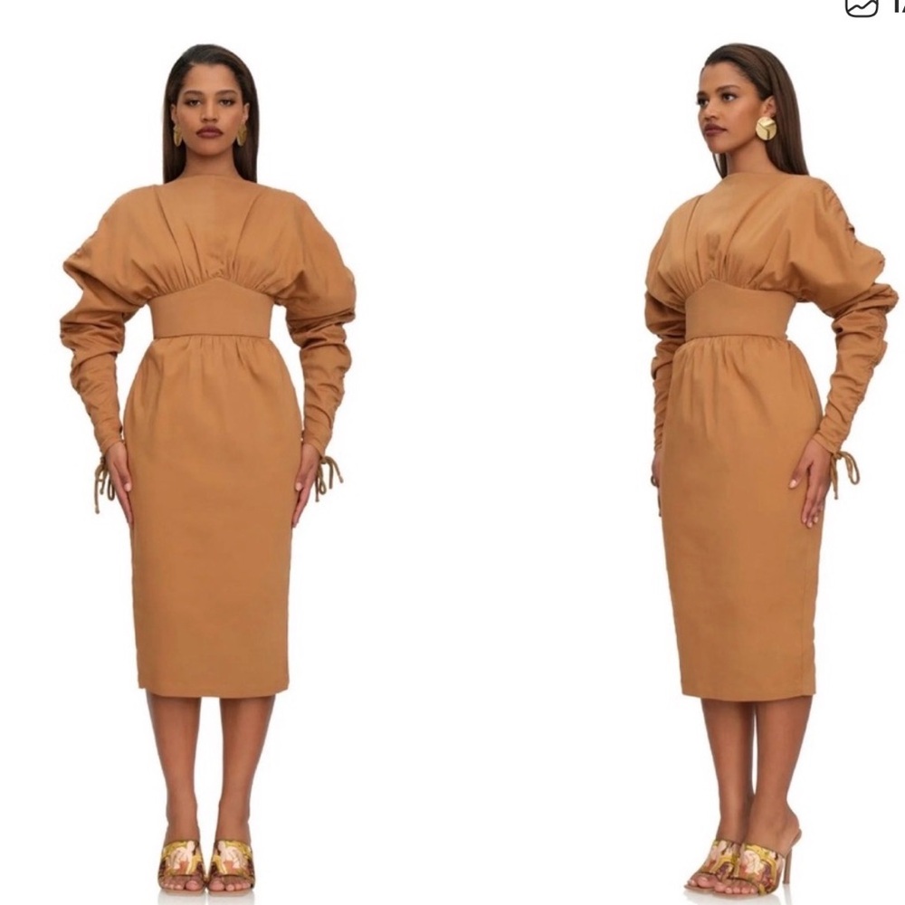 NEW $385 NWT Andrea Iyamah Palla Dress Caramel Corset Midi Size S
